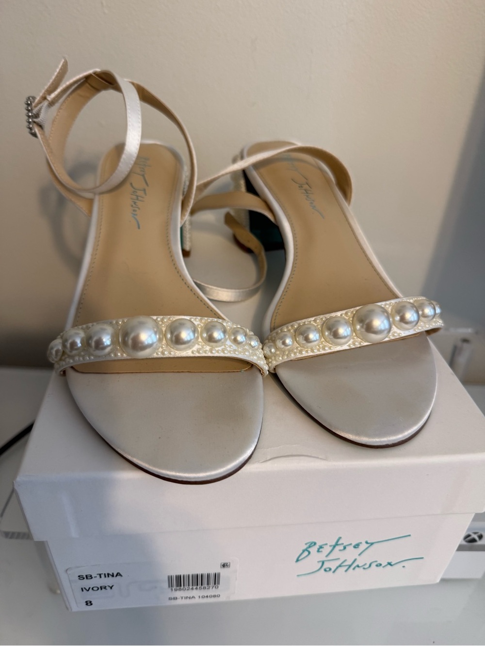 Betsey Johnson Ivory Pearl Embellished Open-Toe Heels